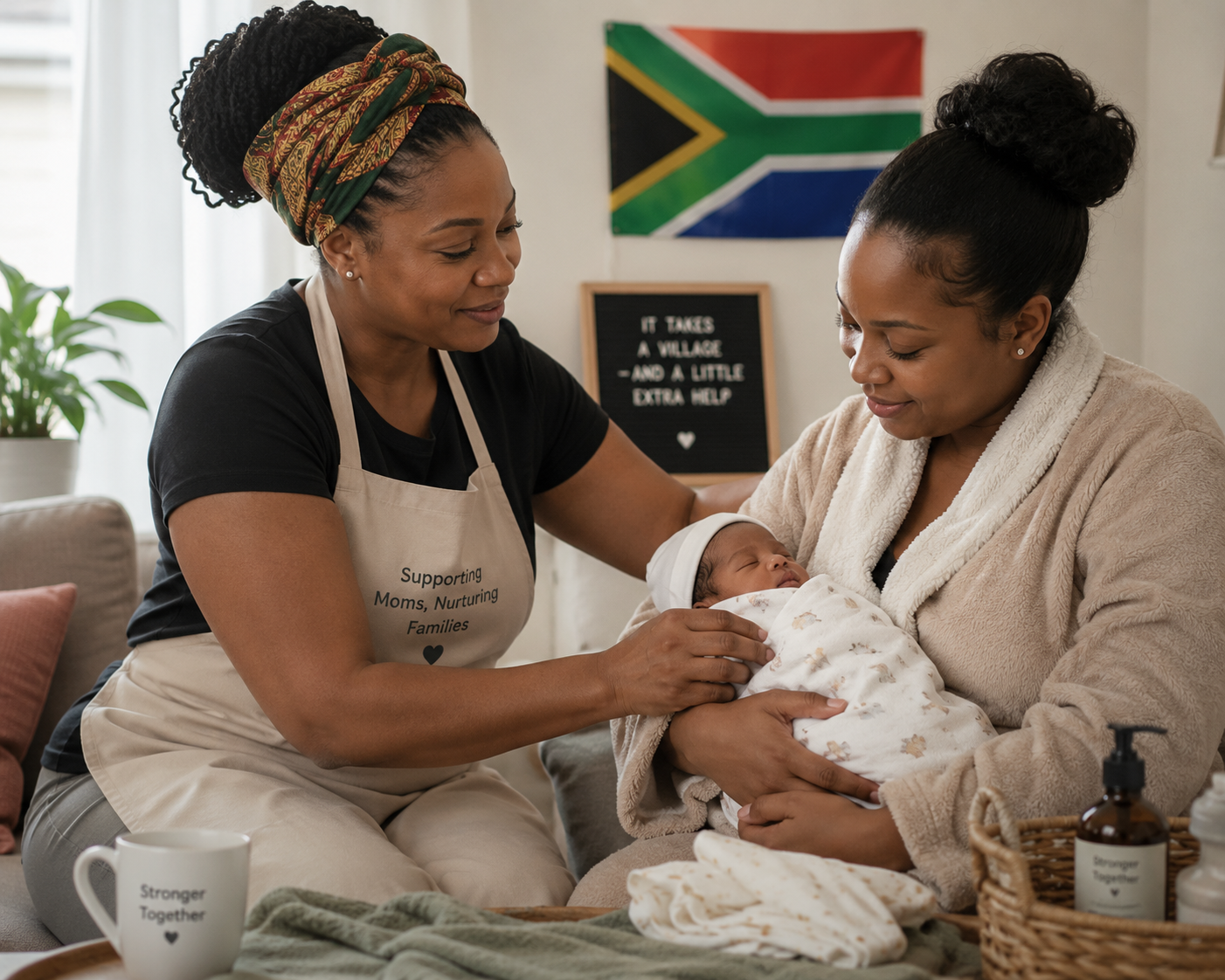 A postpartum carer supporting a mother and her newborn at home
